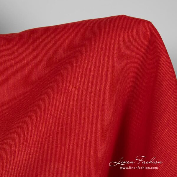 Scarlet red linen fabric in stripes