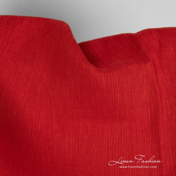 Scarlet red linen fabric in orange stripes