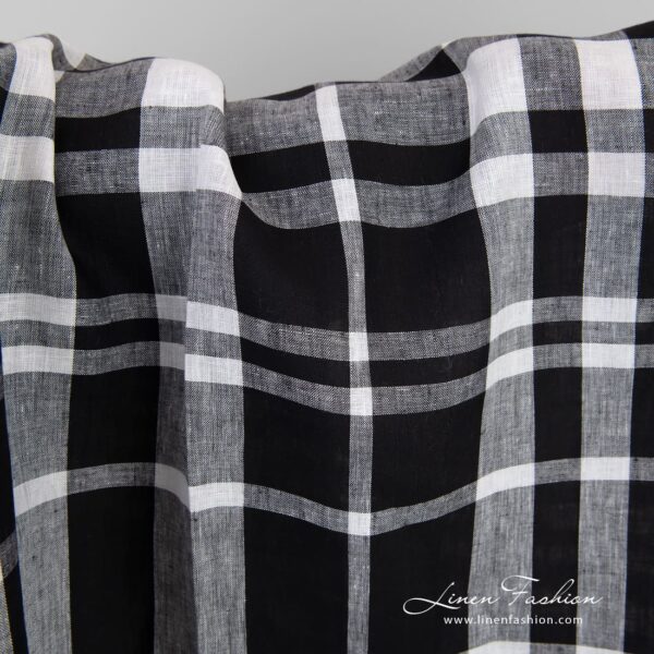 Linen fabric in black checks, perfect for clothes and home textile