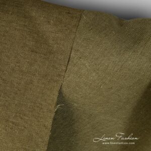 Diagonal patterned moss green linen fabric.