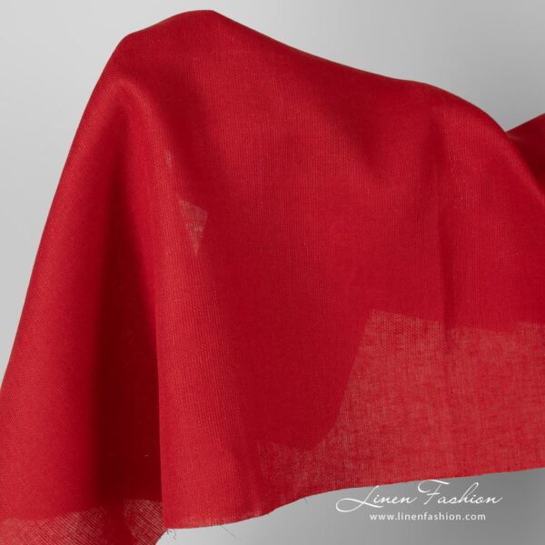 Solid red linen fabric in diagonal pattern.