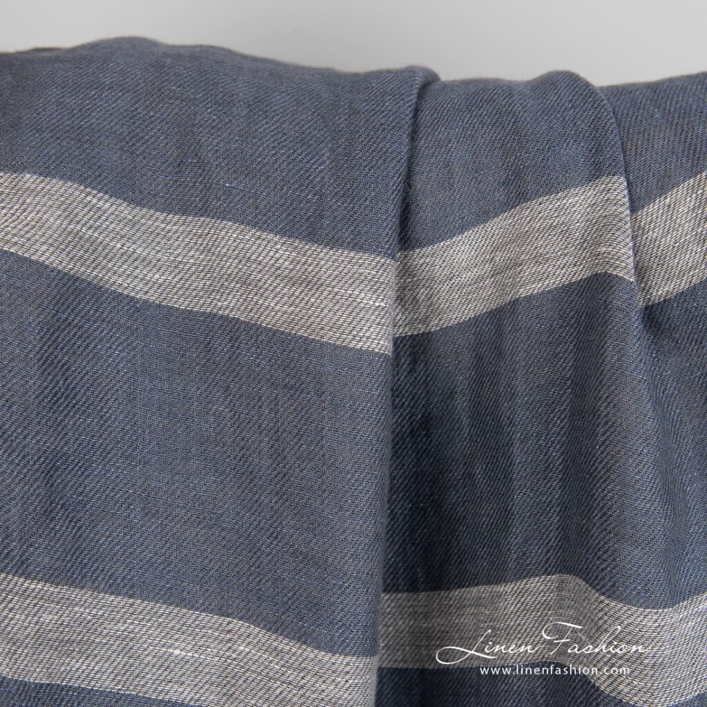 Pellavakangas harmaaraidallinen pesty 4 Linen fabric in grey stripes, perfect for clothes and home textile