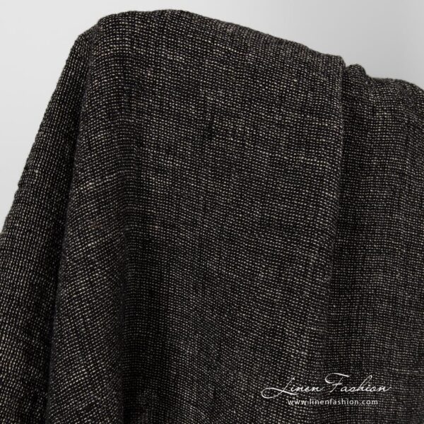 Washed linen fabric in black and flax melange.