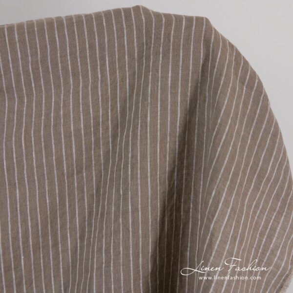 Brown linen fabric in stripes, washed