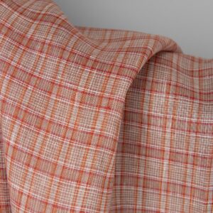 Pellavakangas oranssinpunaisella monivärisellä ruutukuosilla