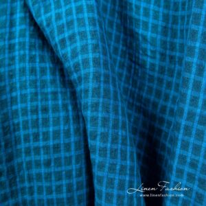 Pellavakangas turkooseilla ja sinisillä ruuduilla, pesty