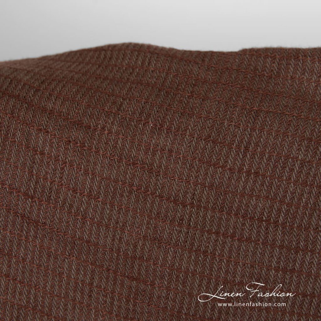 Pesty raidallinen toimikas-pellavakangas, ruskea 2 Striped linen fabric in brown color, washed fabric
