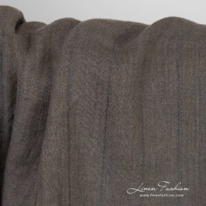 Pesty raidallinen harmaanruskea pellavakangas 10 Striped greyish brown linen fabric, washed