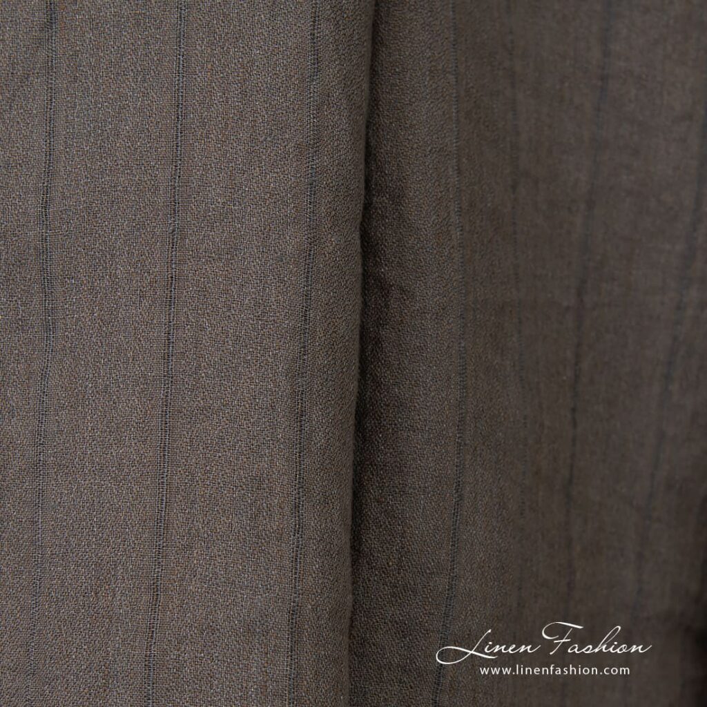 Pesty raidallinen harmaanruskea pellavakangas 3 Striped greyish brown linen fabric, high quality