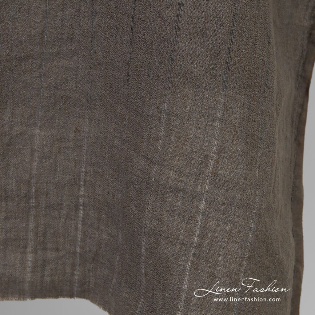 Pesty raidallinen harmaanruskea pellavakangas 4 Striped greyish brown linen fabric, origin Lithuania