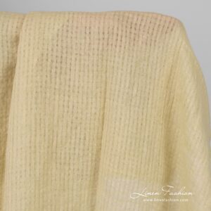 Pesty keltainen harvakudoksinen ruudullinen pellavakangas 10 Yellow openweave linen fabric with checks