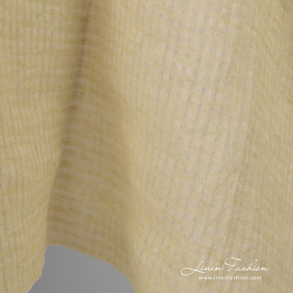Pesty keltainen harvakudoksinen ruudullinen pellavakangas 4 Checked yellow linen fabric