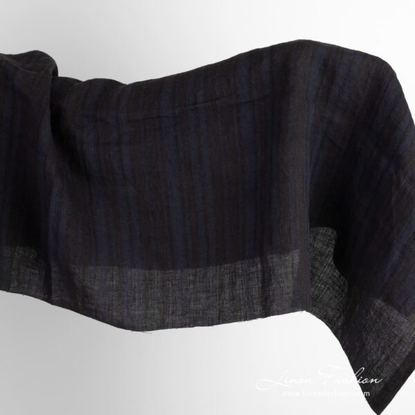 Linen fabric in black and dark blue stripes