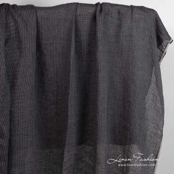 Dark grey linen fabric in transparent checks