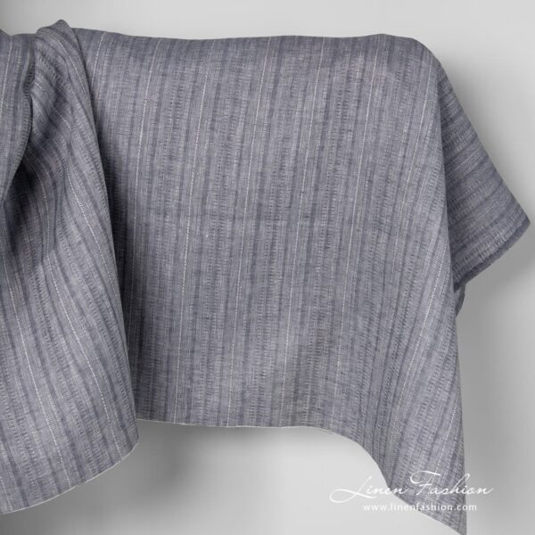 Blue grey patterned linen fabric.