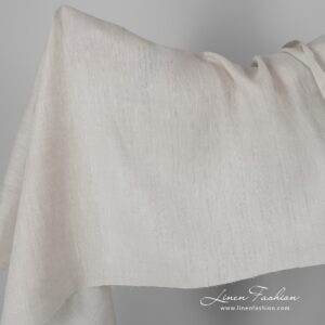 White sand color linen fabric azure stripes.