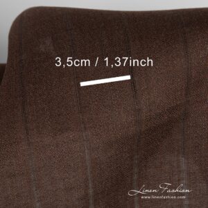 Brown linen fabric with stripes