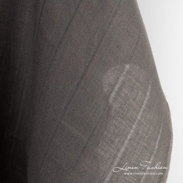 Greyish brown linen fabric in vertical stripes