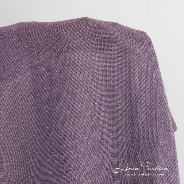 Transparent violet linen cotton fabric in stripes, washed
