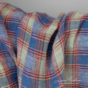 Kevyt pesty monivärinen ruudullinen pellavakangas