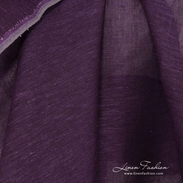 Transparent 100% linen fabric in eggplant colour.