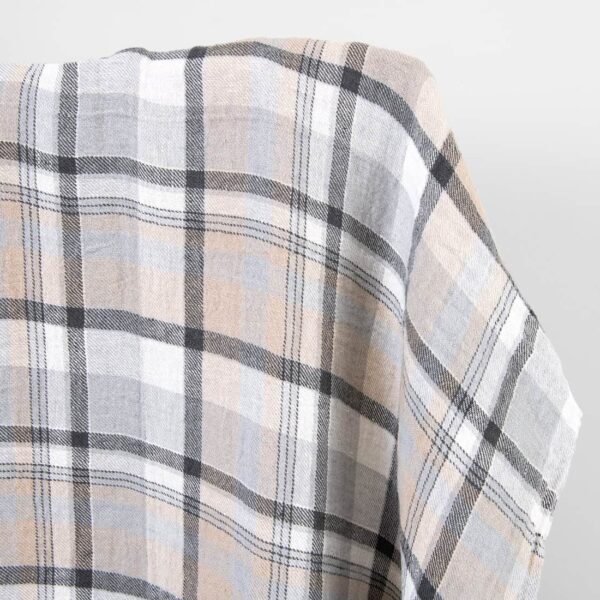 Heavy linen fabric checked light and dark grey ,washed, twill weave