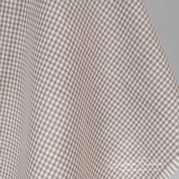 Grey white checked linen cotton fabric.