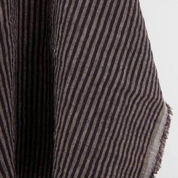 Brown striped linen wool blend fabric, washed, 145cm width