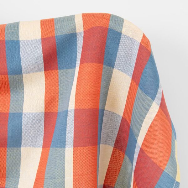 Linen cotton fabric blue red yellow checks, dobby