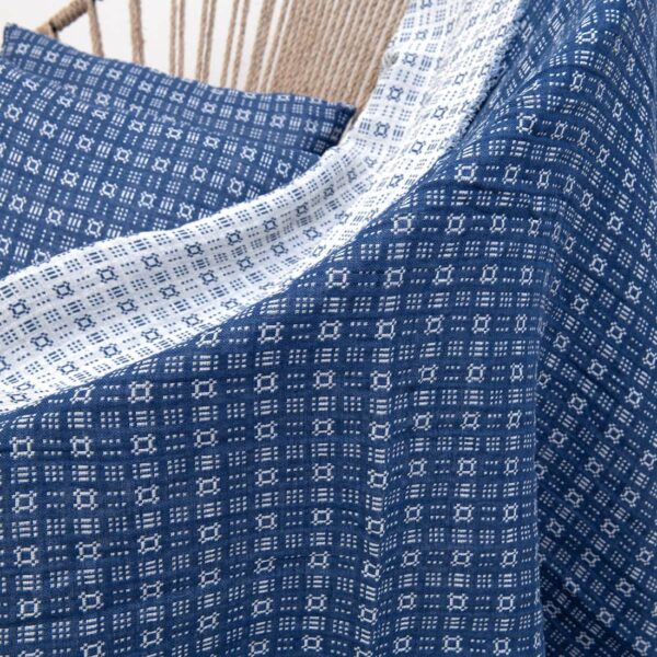 Blue white linen cotton blanket, double sided