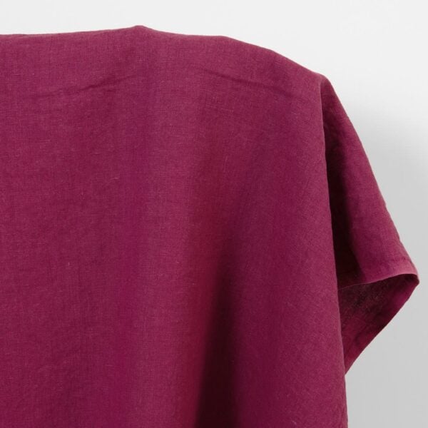Linen fabric plain burgundy, washed