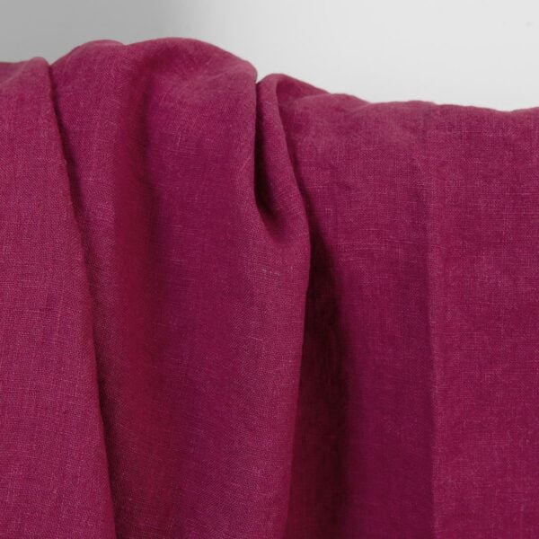 Linen fabric plain burgundy, washed, plain weave