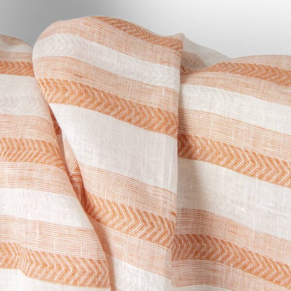 Linen fabric off-white and orange herringbone stripes, 150cm with
