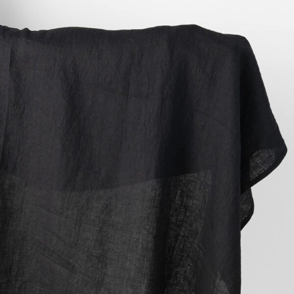 Linen fabric plain black, washed