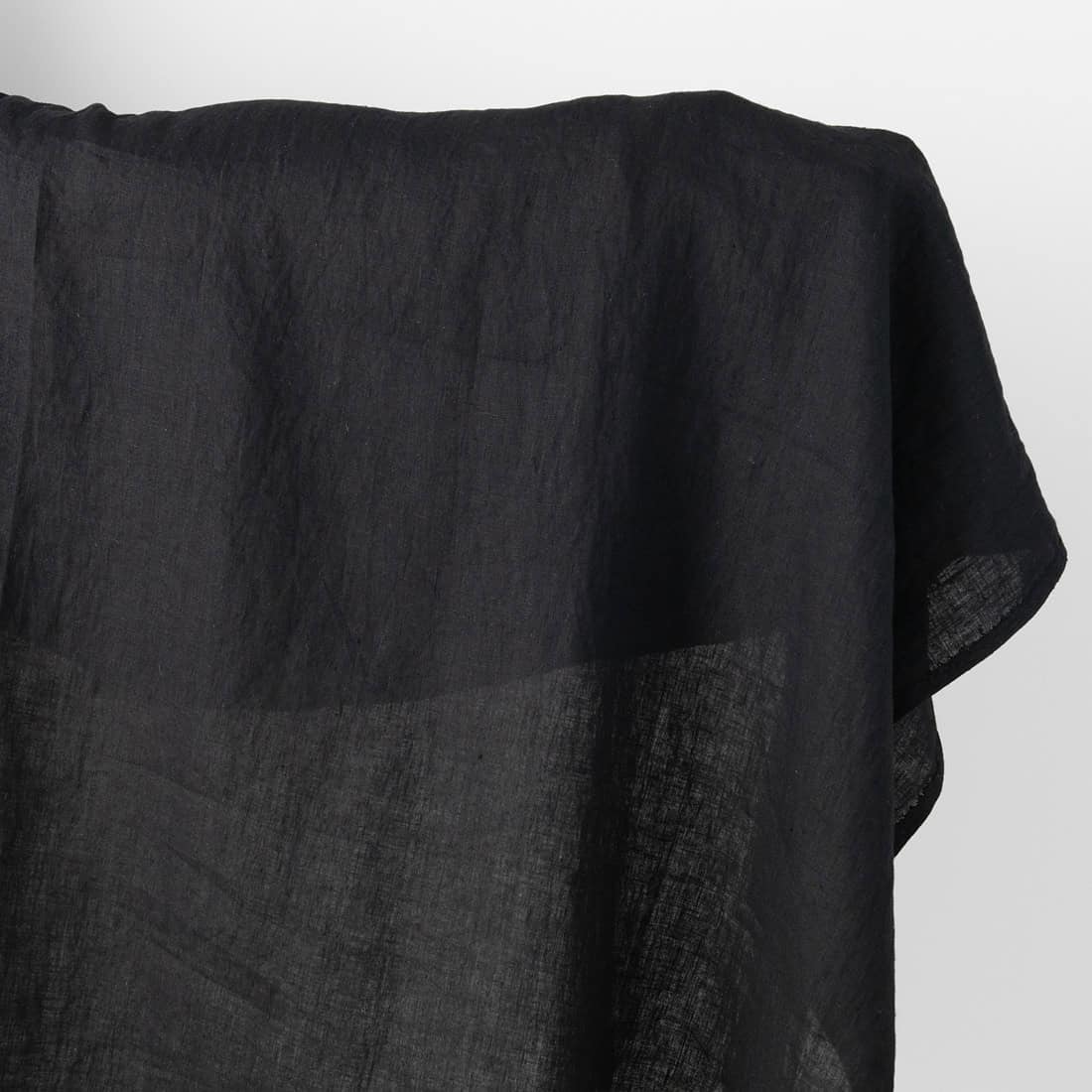 Linen fabric plain black, washed