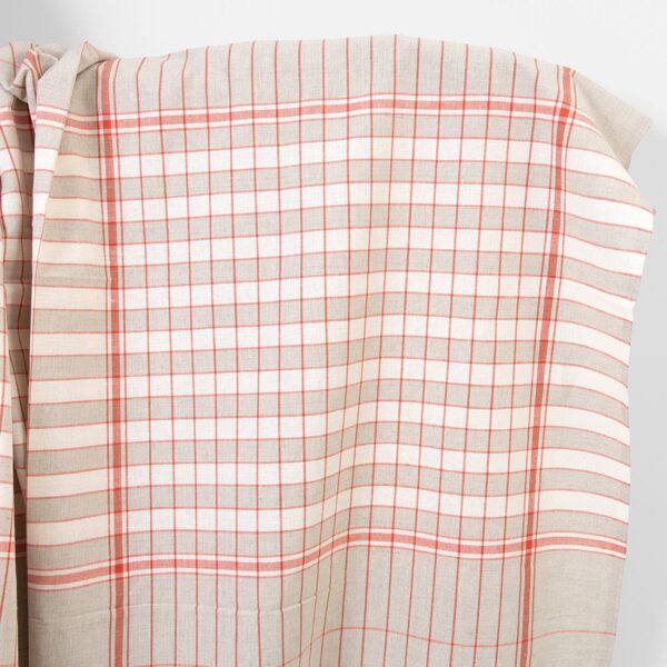 Linen cotton fabric natural white red checks