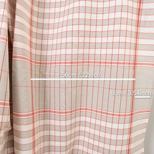 Linen cotton fabric natural white red checks, 150cm width
