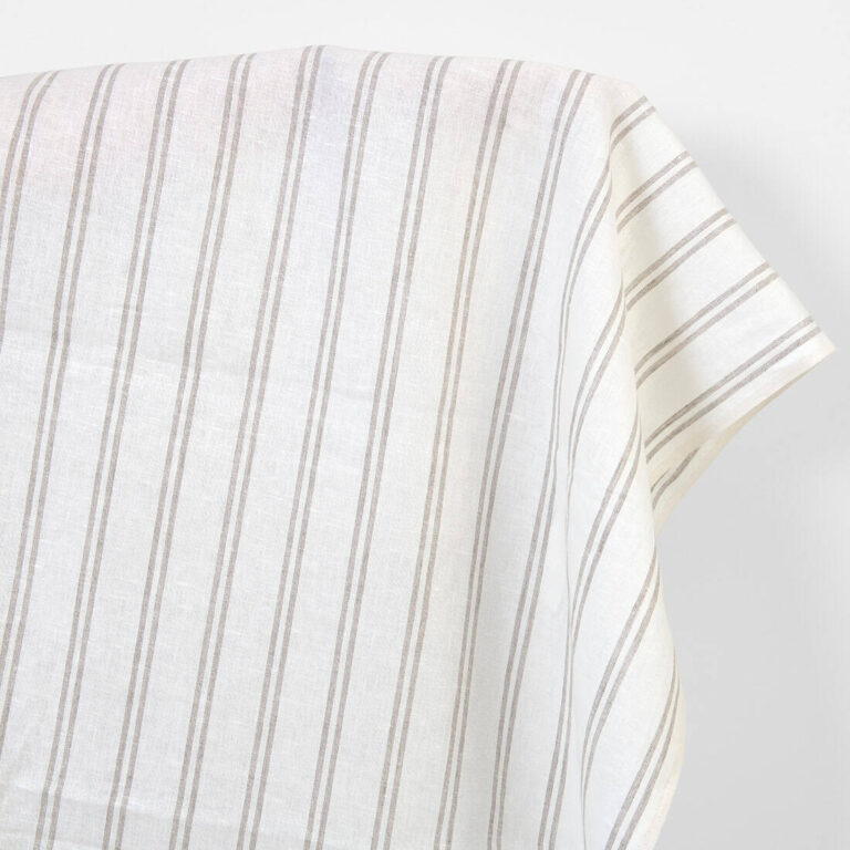 Linen fabric off-white with natural stripes