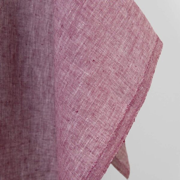 Linen fabric beetroot red and white melange with stripes, pure linen