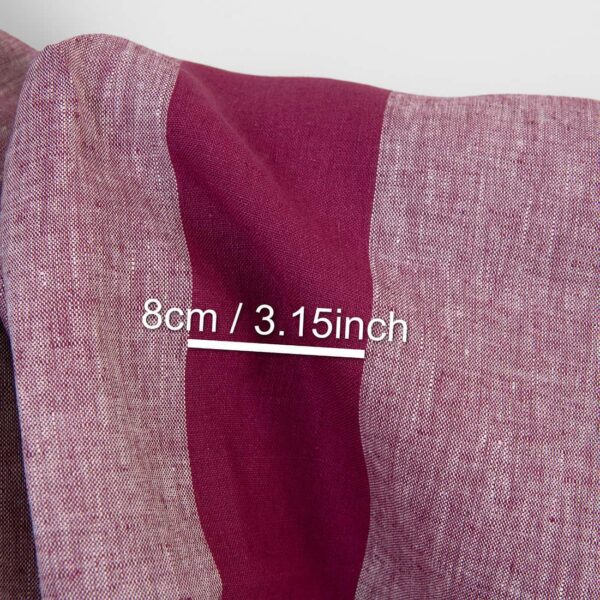 Linen fabric beetroot red and white melange with stripes, with measurements