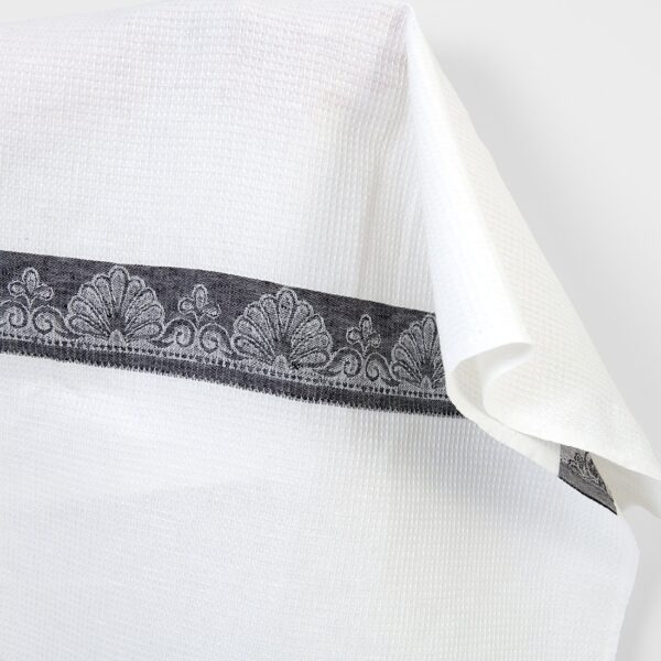 Linen cotton fabric white waffle with black stripes, 150cm width