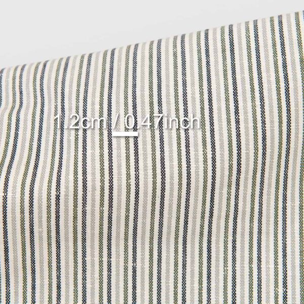 Linen cotton fabric cream with greenish stripes, with measurements