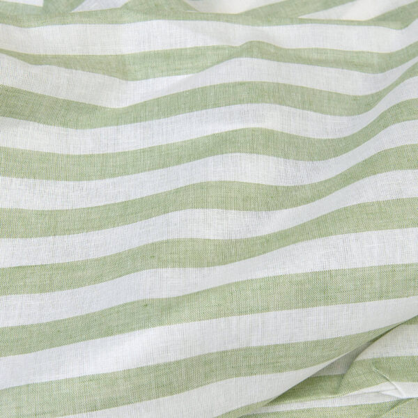 Linen cotton fabric in green and white stripes, lightweight fabric