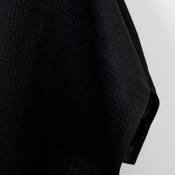 Heavy linen fabric solid black waffle, thick heavy fabric